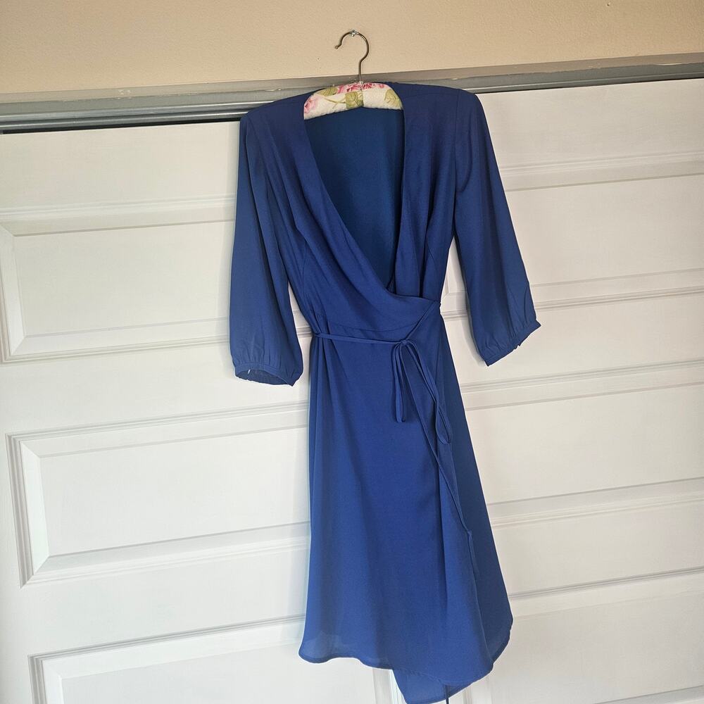 Yaly Couture Royal Blue Silk Blend Lined Wrap Dress - Sz S / 6 Custom Bespoke